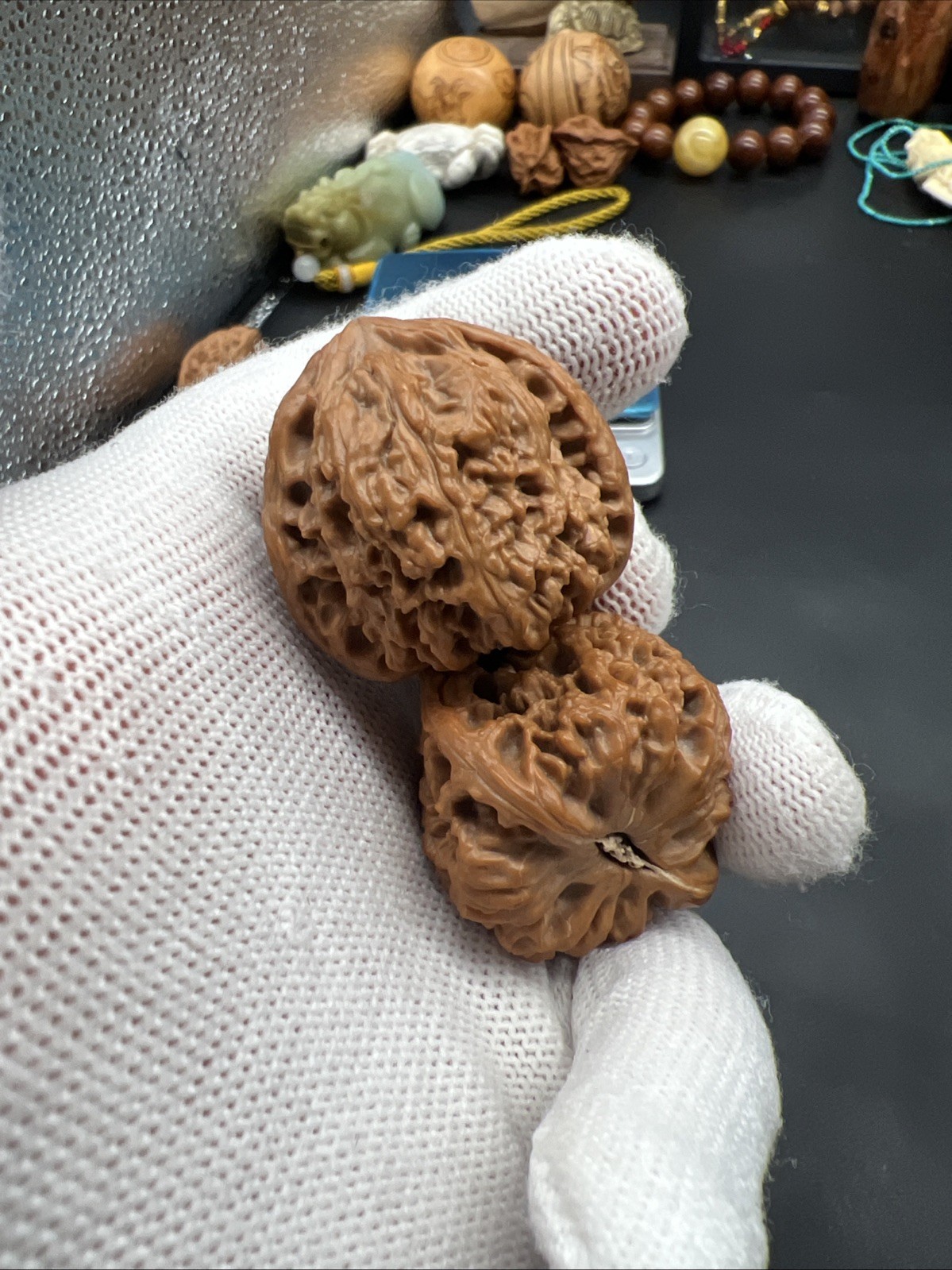 Pair of Match Chinese Health Walnut Collection36×34×33mm 精配文玩核桃～南疆石