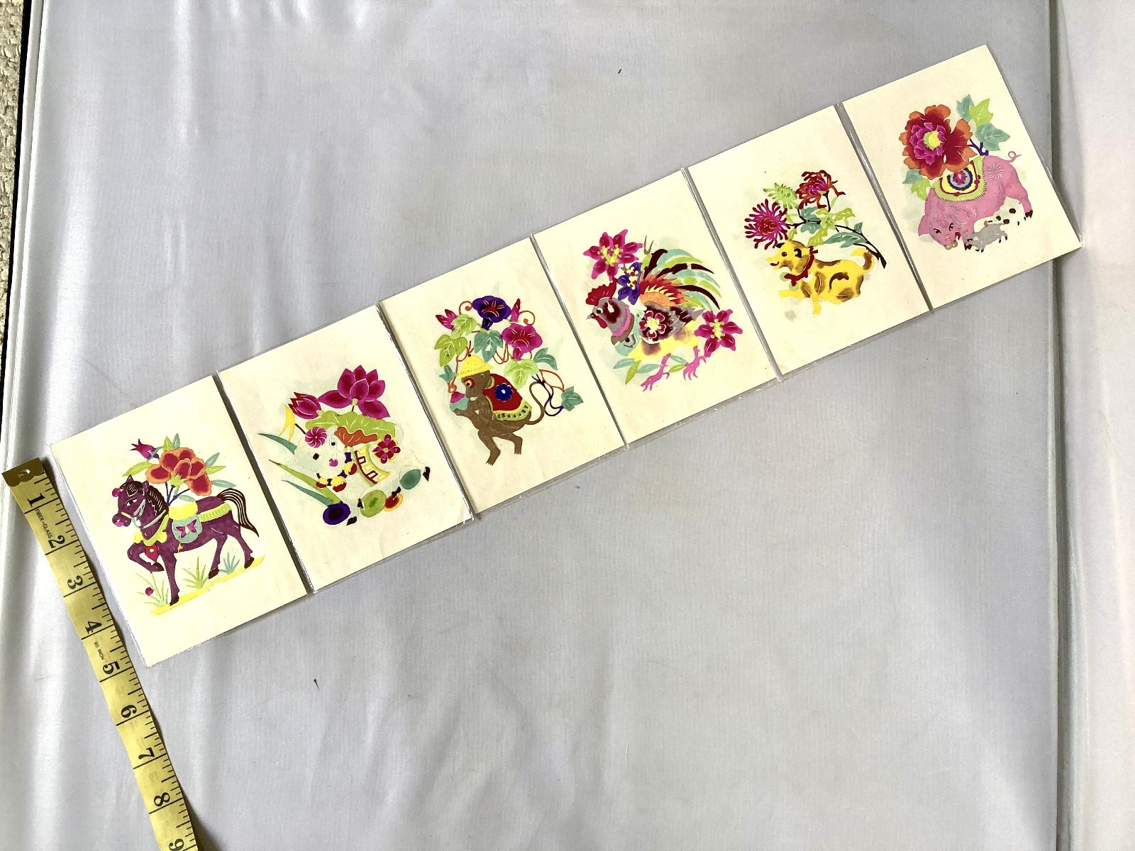 Vintage Chinese Zodiac Images: 12 Painted Embossed Fold Out Horoscope Cards