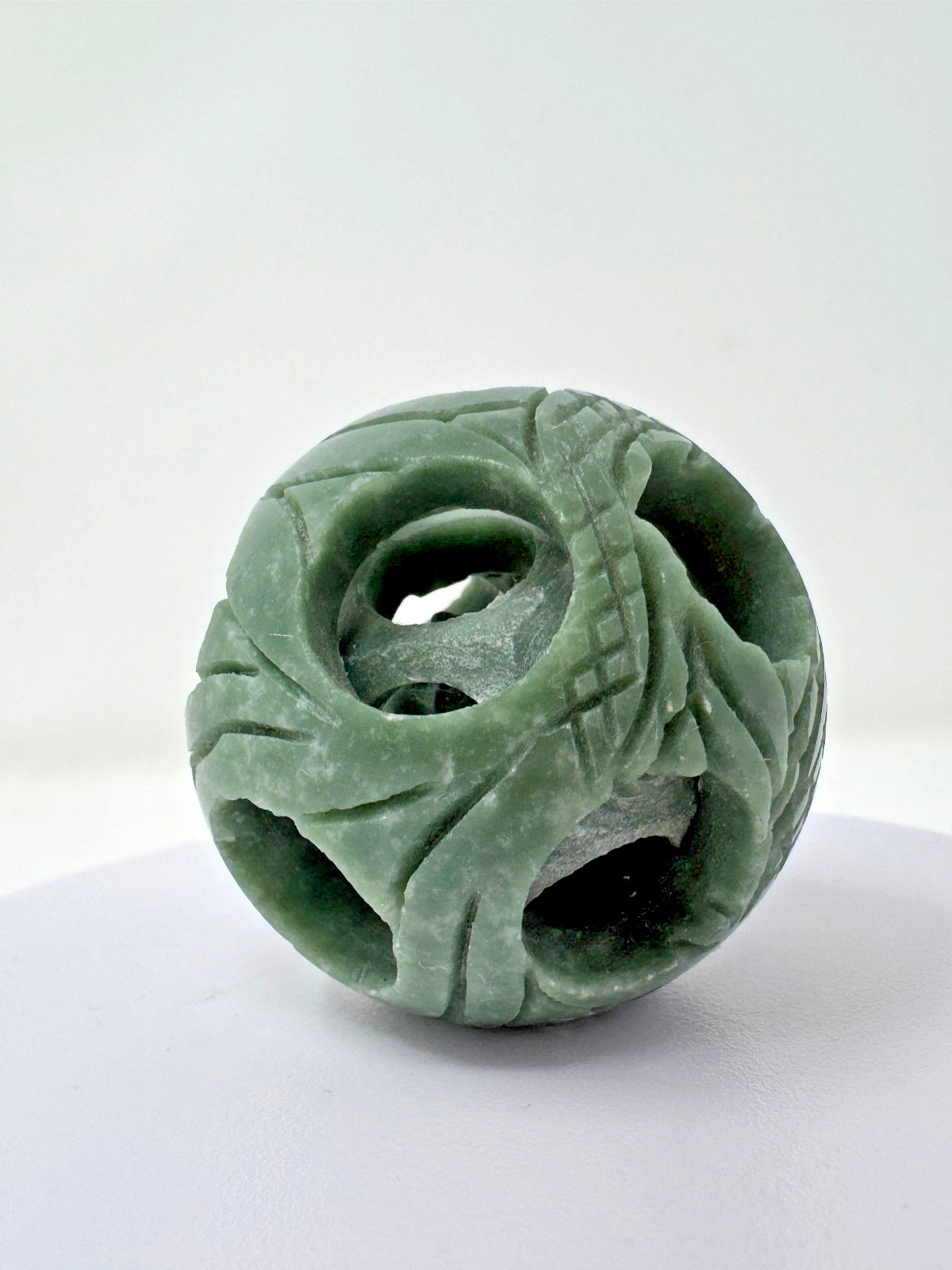 Vintage Chinese Carved Jade Stone Puzzle Ball Sphere 4-Layers Deep 2”