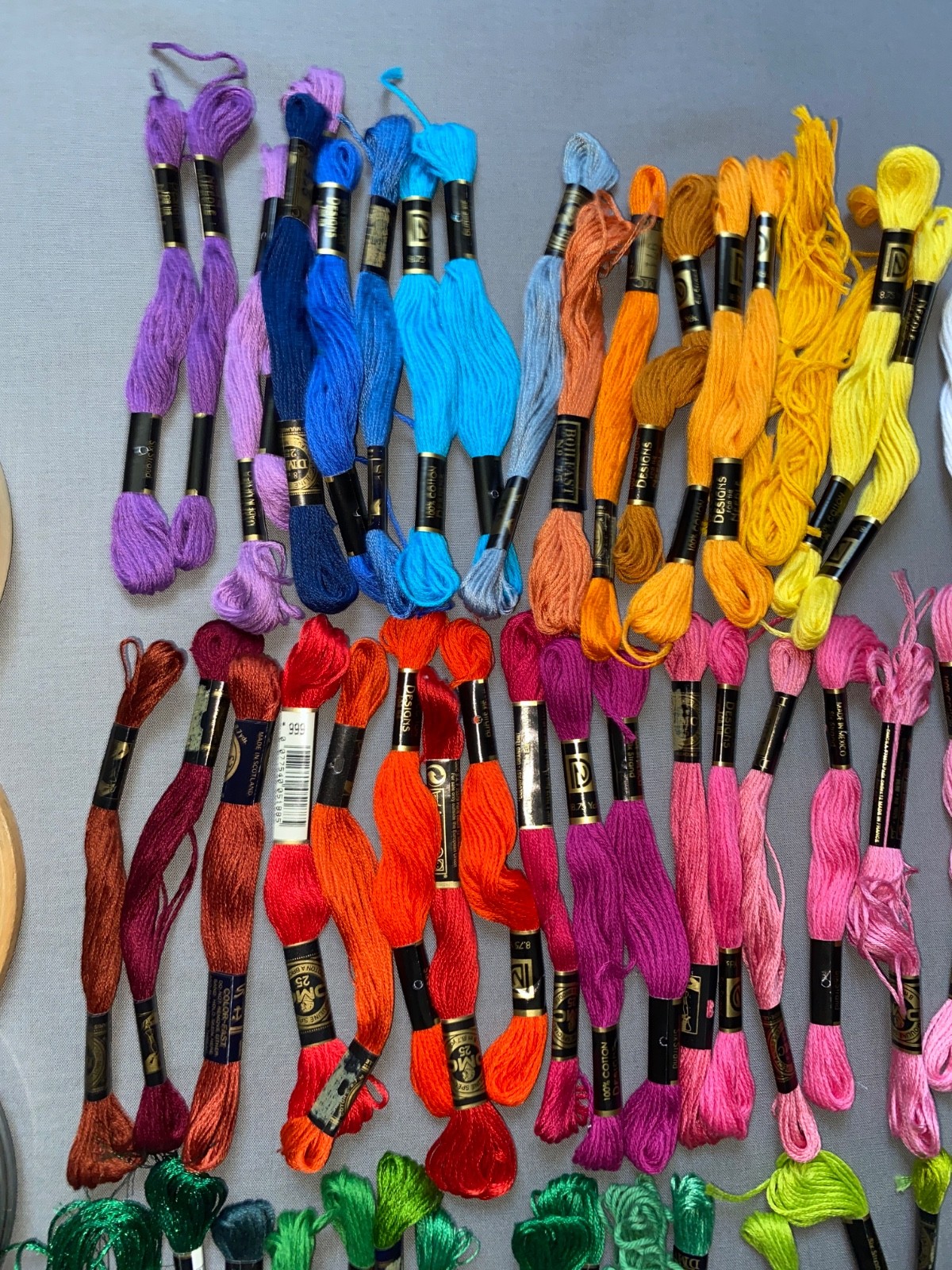 DMC Embroidery Floss Lot of 58 Variety + 3 Hoops Solids Variegated Sparkle