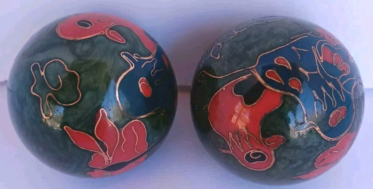 Vintage Chinese Cloisonne Enamel Musical 2″ Worry Balls