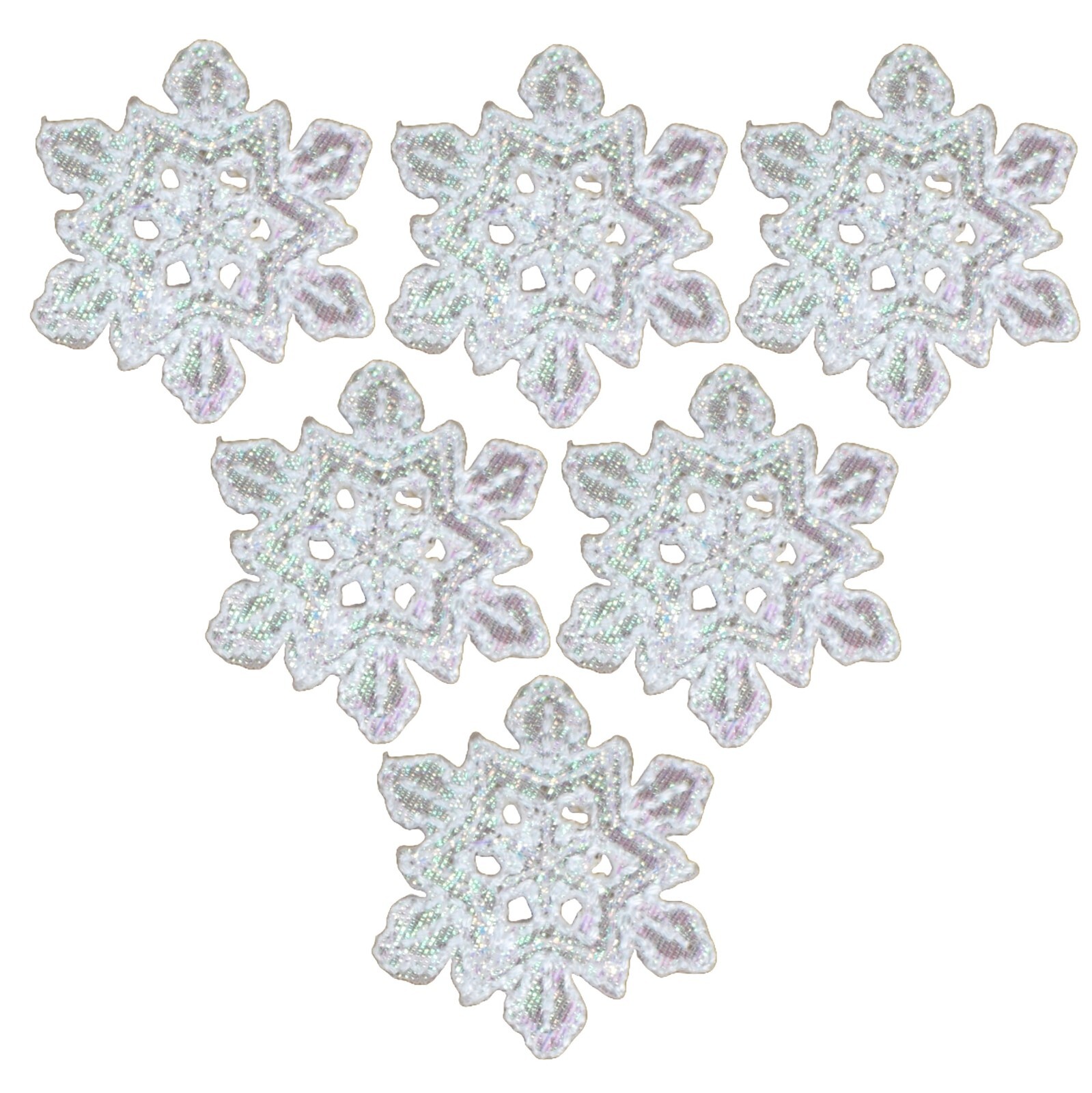 Mini White Snowflake Applique Patch – Iridescent Shimmery Snow Badge (6-Pack)