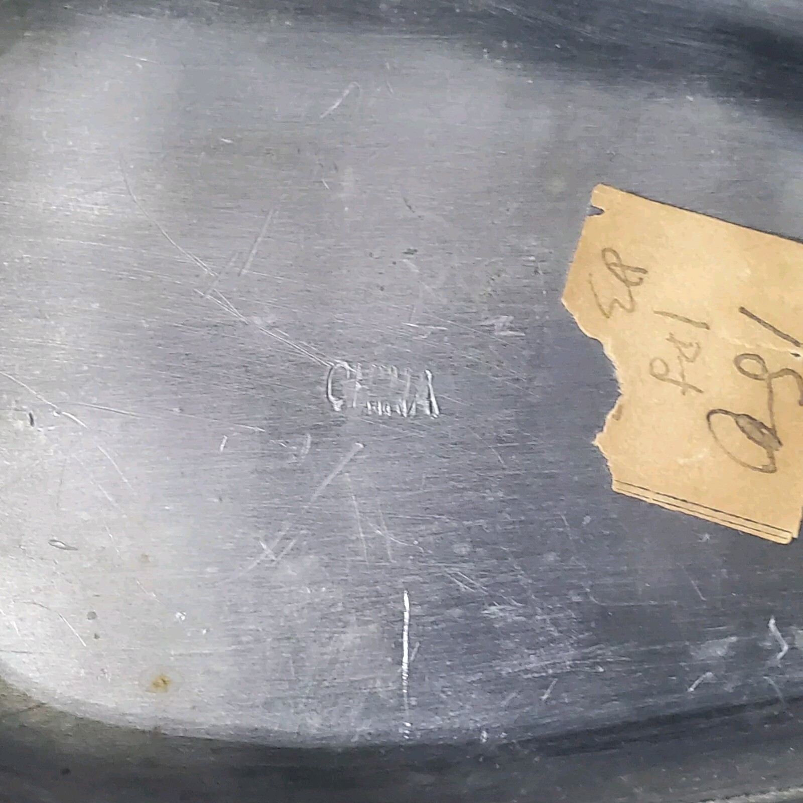 Vintage Chinese Pewter Etched Leaf Shape Tray with Semi-Precious Stones