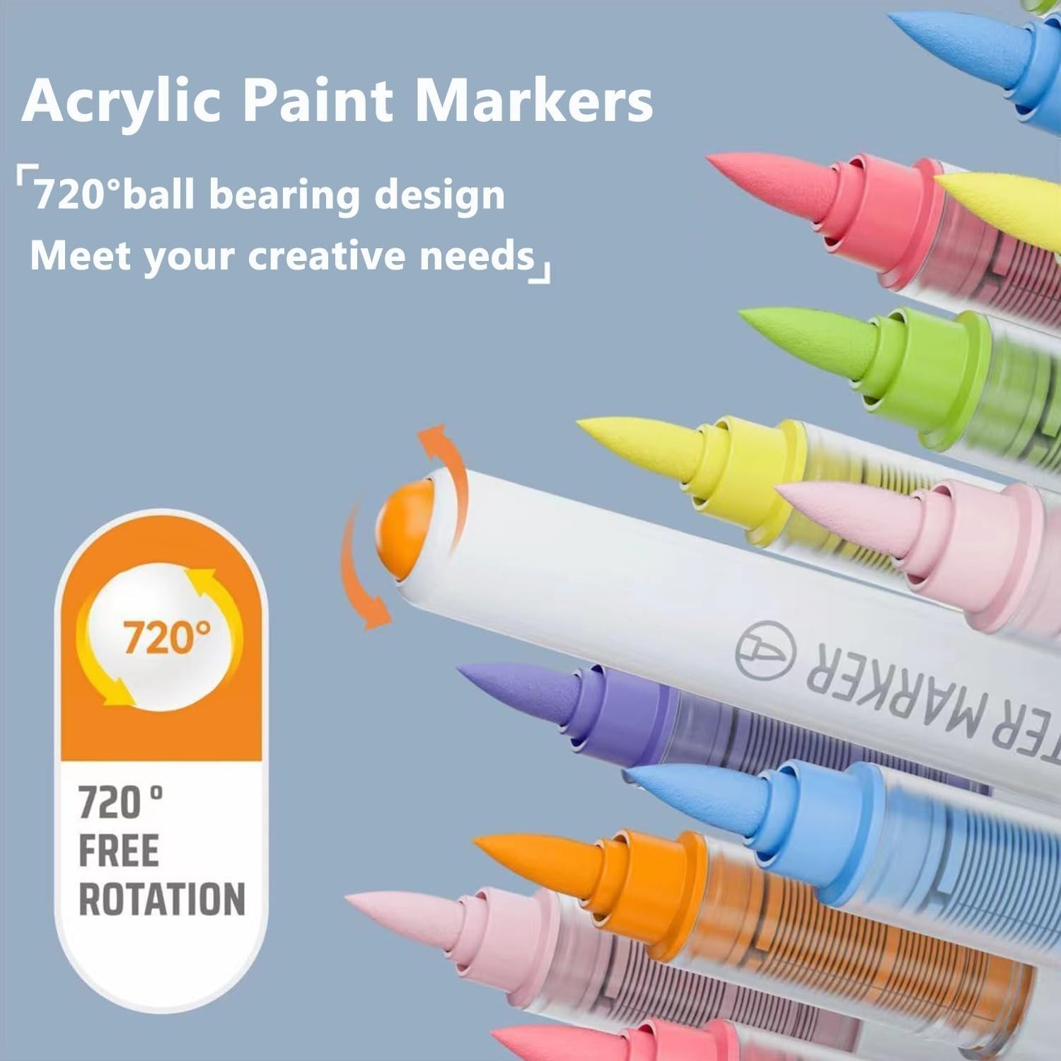 9 Colors Water Based Acrylic Paint Markers, Brush Felt Tip Acrylic Paint Pens