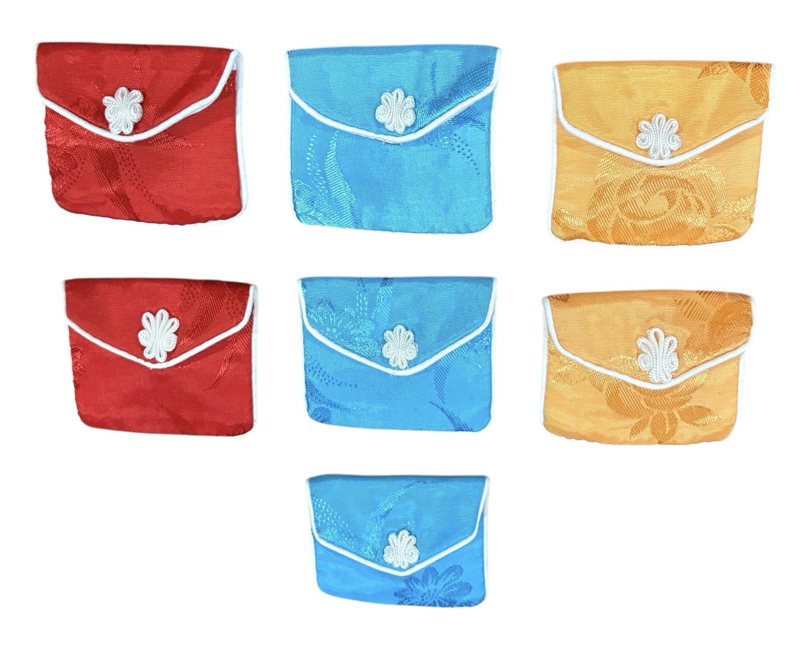 Vintage Chinese Silk Brocade Snap Pouches Lot Colorful Jewelry Coin Charm Bags