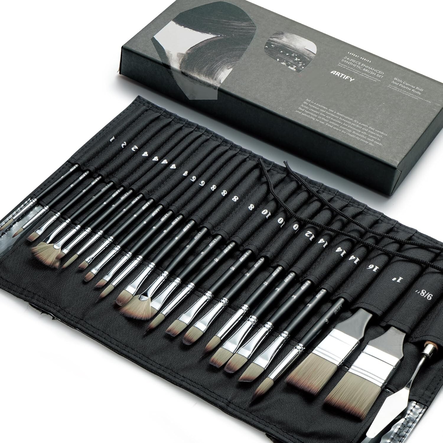 ARTIFY 24 Pieces Professional Oil Paint Brush Set, Long Handle Hard Nylon Hair