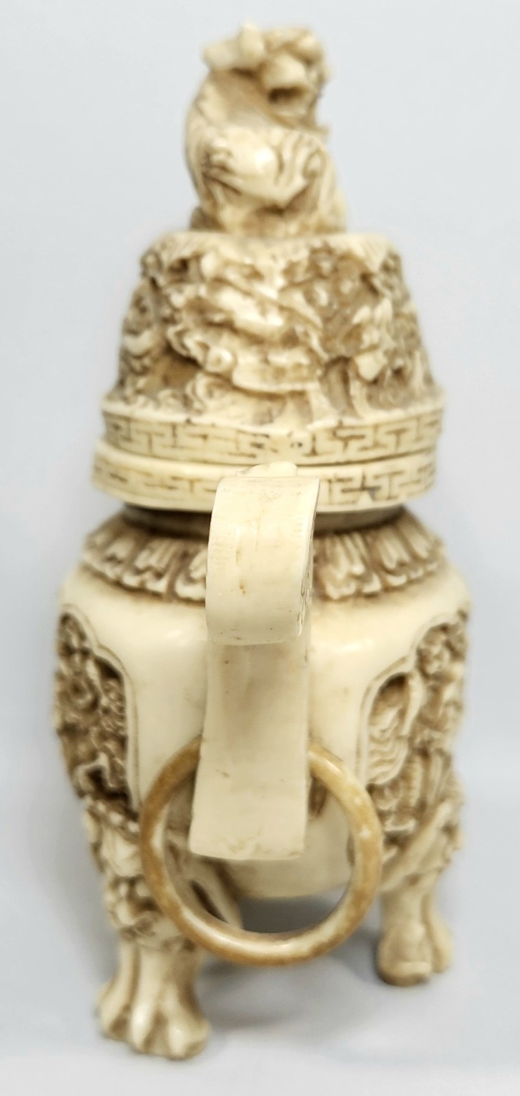 Vintage Chinese Dragon Carved Incense Burner with Lid | Resin? 5.5″
