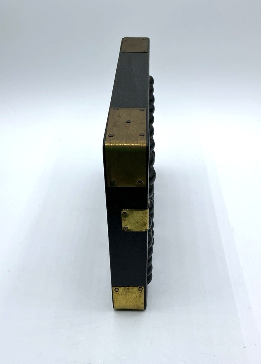 Vintage Wood Wang Hing Abacus Black w/ Brass Accents Hong Kong 9 Rods 63 Beads