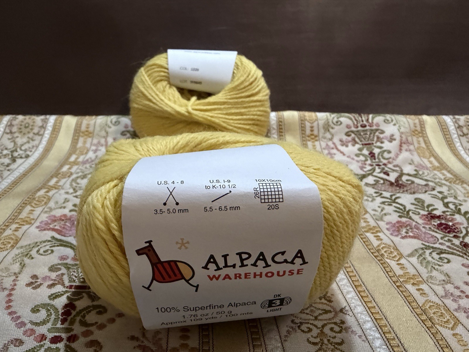 Alpaca Warehouse 100% Superfine Alpaca Wool Yarn Yellow Lot of 2 Same LOT #