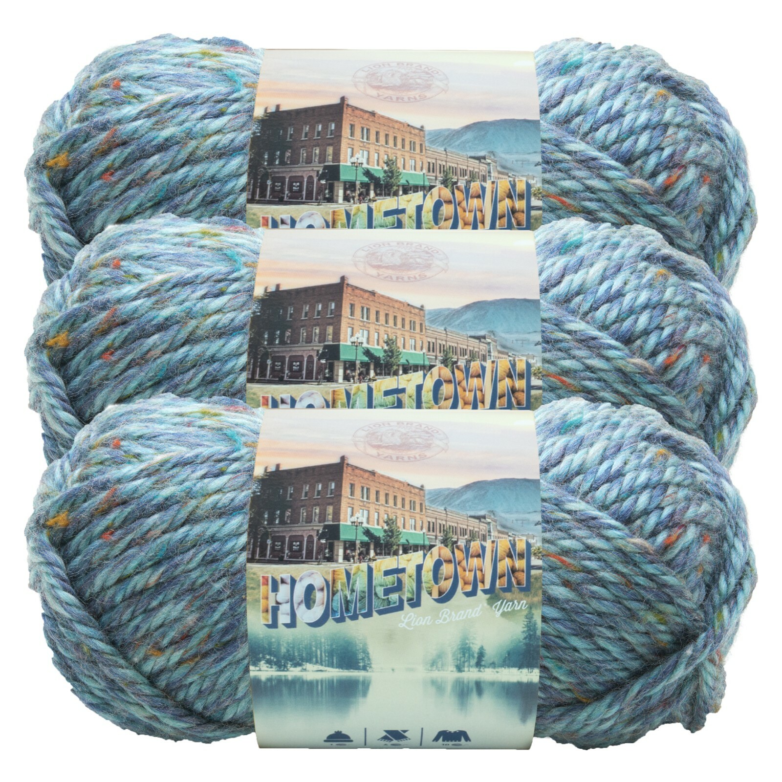 (3 Pack) Lion Brand Yarn 135-308H Hometown Bulky Yarn, Key Largo Tweed