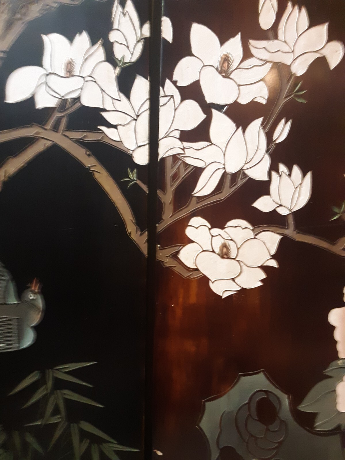 Vintage Black Lacquer Chinese Wall Decor- Large- Set 4-Birds, Flowers