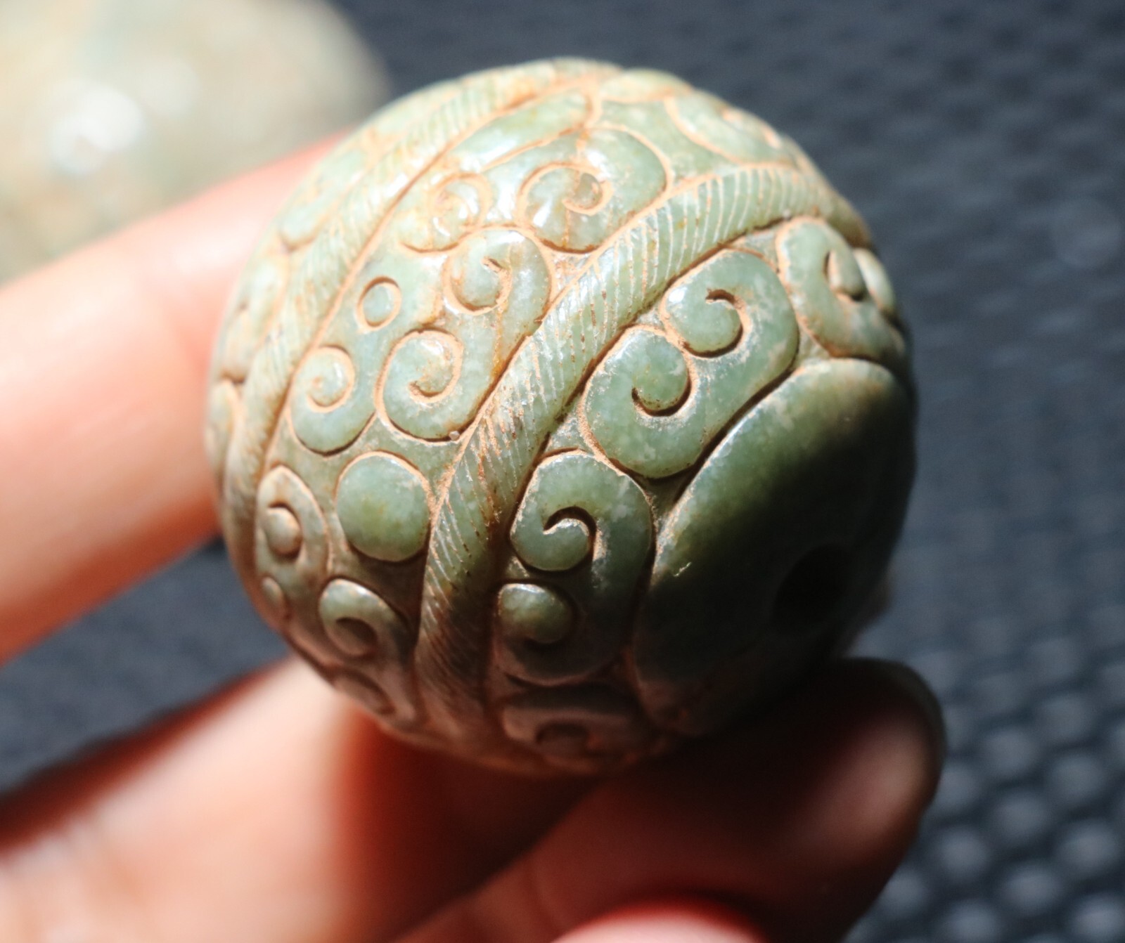 Pair of Chinese Hetian Old JADE Linking Fortune Large Ball Sphere 40MM Amulets