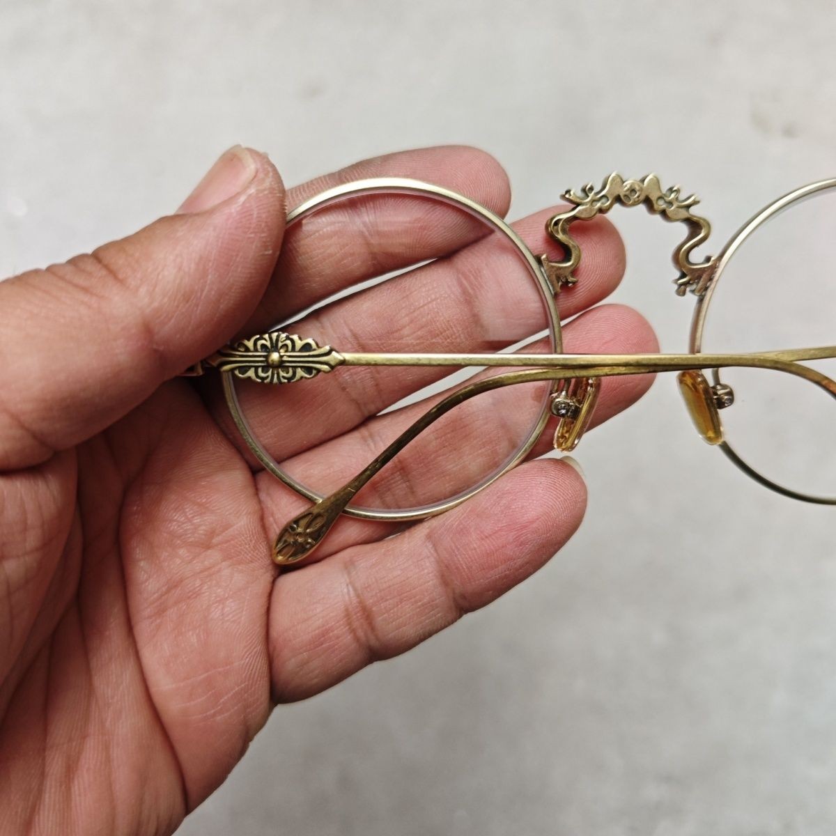 Vintage Copper Nickel Alloy Frame Crystal Eyeglasses Double Dragon Design