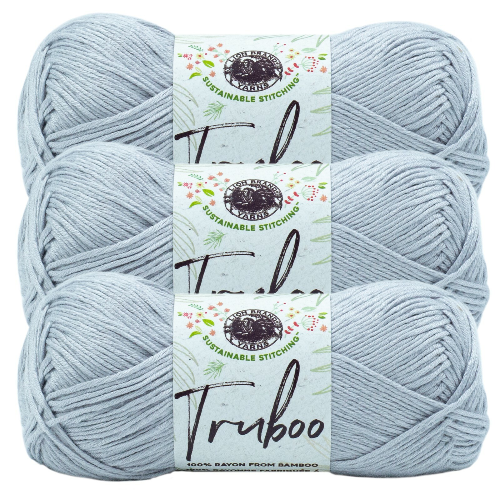 (3 Pack) Lion Brand Yarn 837-149B Truboo Yarn, Silver