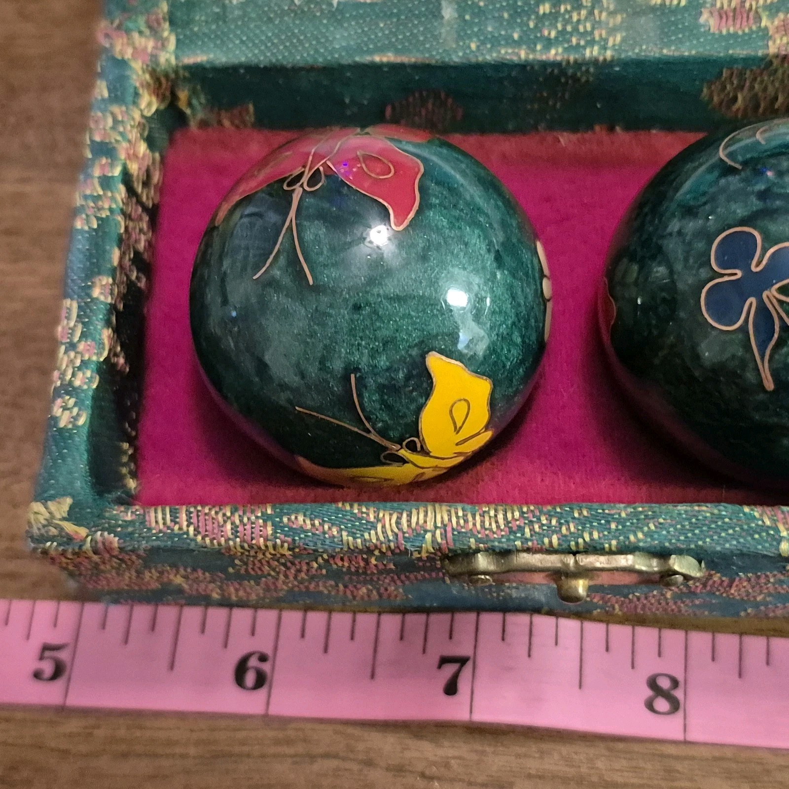 Chinese Shouxing Baoding Balls ~ Vintage ~ Enamel Butterflies ~Original Brochure