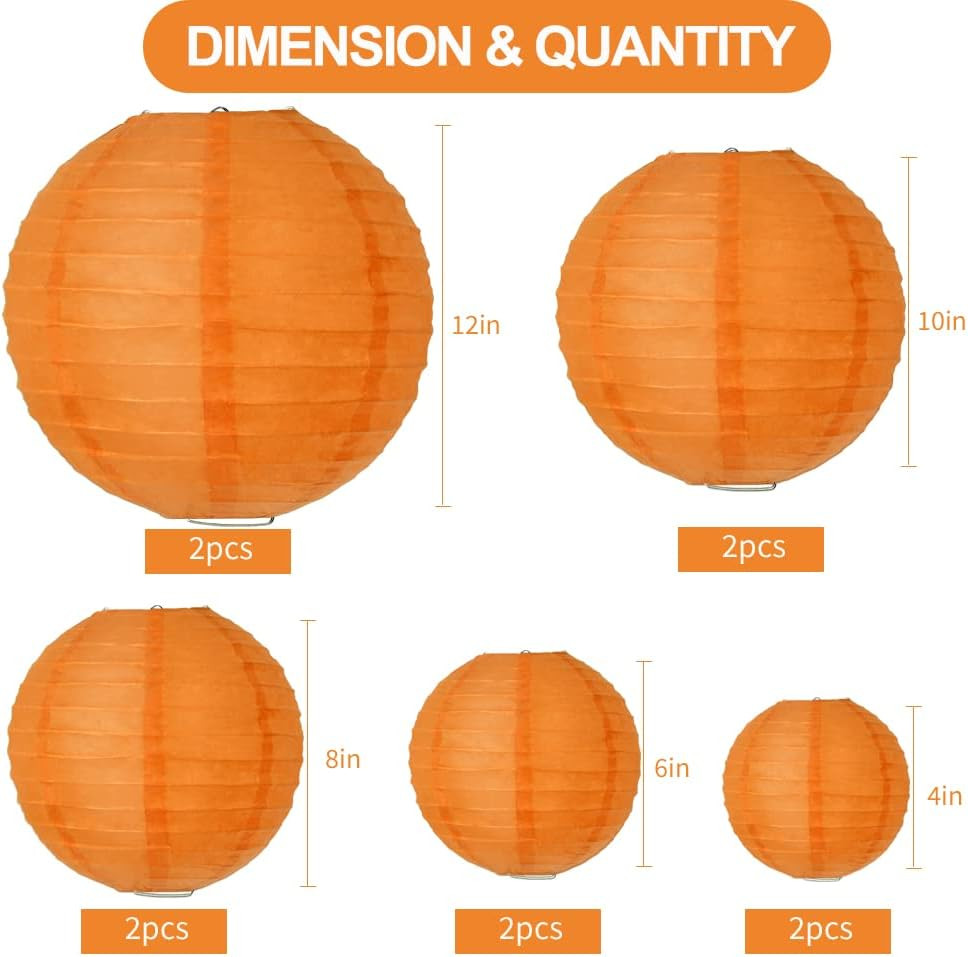 Orange round Paper Lanterns Decorative Hanging Asia Chinese Japanese Paper Lante