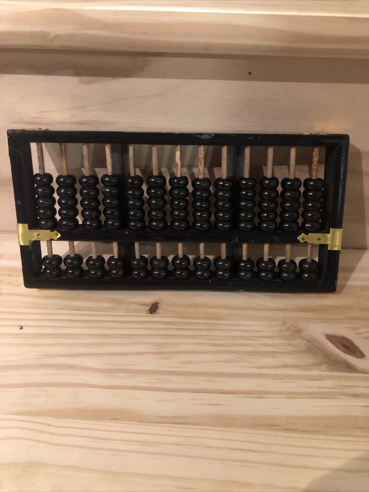 Vintage Lotus – Flower Brand ABACUS Black Painted Wood with Brass Accents