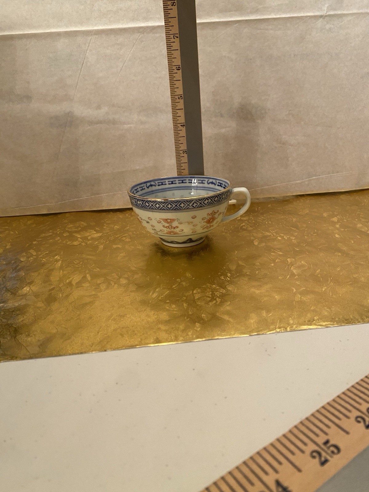 Vtg. Chinese Gilded Blue/White Jingdezhen Rice Design replacement CUP-Beautiful