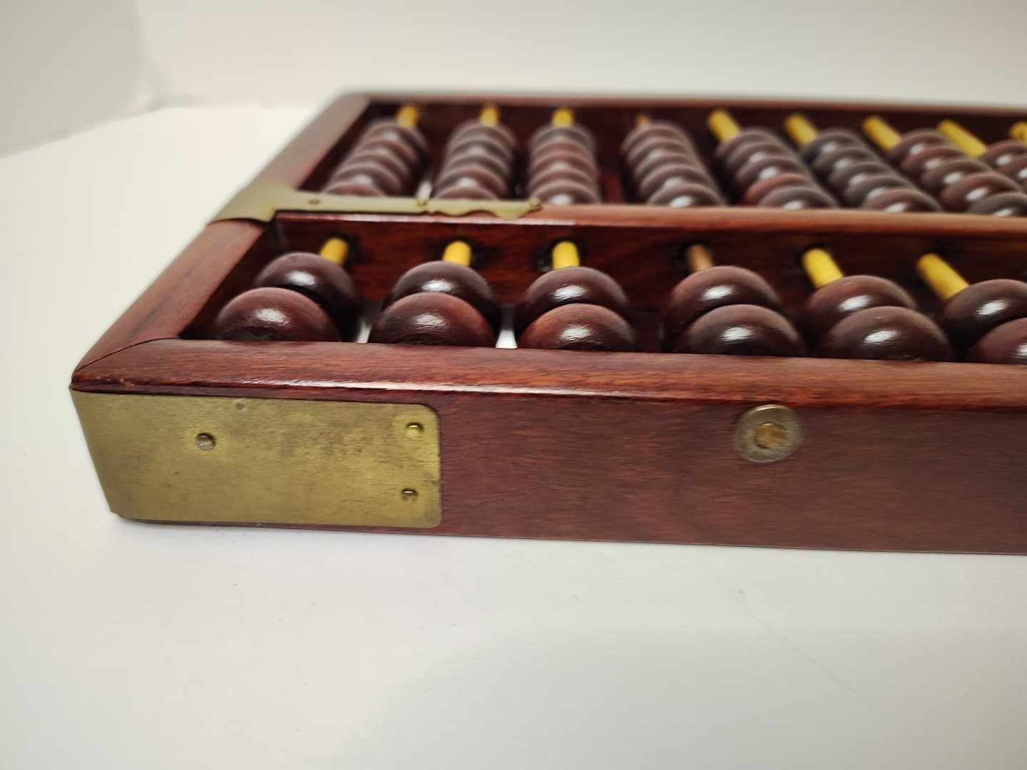 *Vintage* Chinese Abacus Wood & Brass Lotus Flower Brand 15 Row 105 Beads 14″X7″