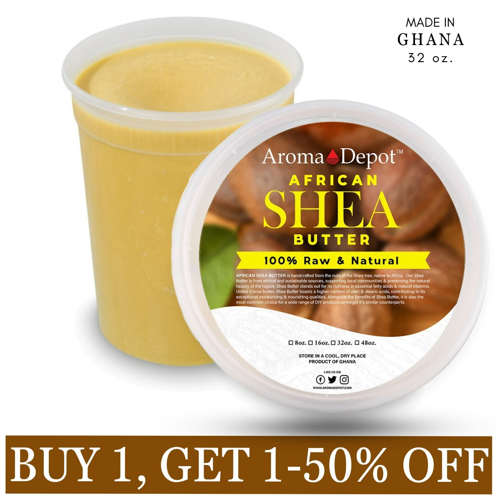 African Shea Butter 32 oz. / 2 lb Raw Yellow Shea Bulk Natural Organic Unrefined