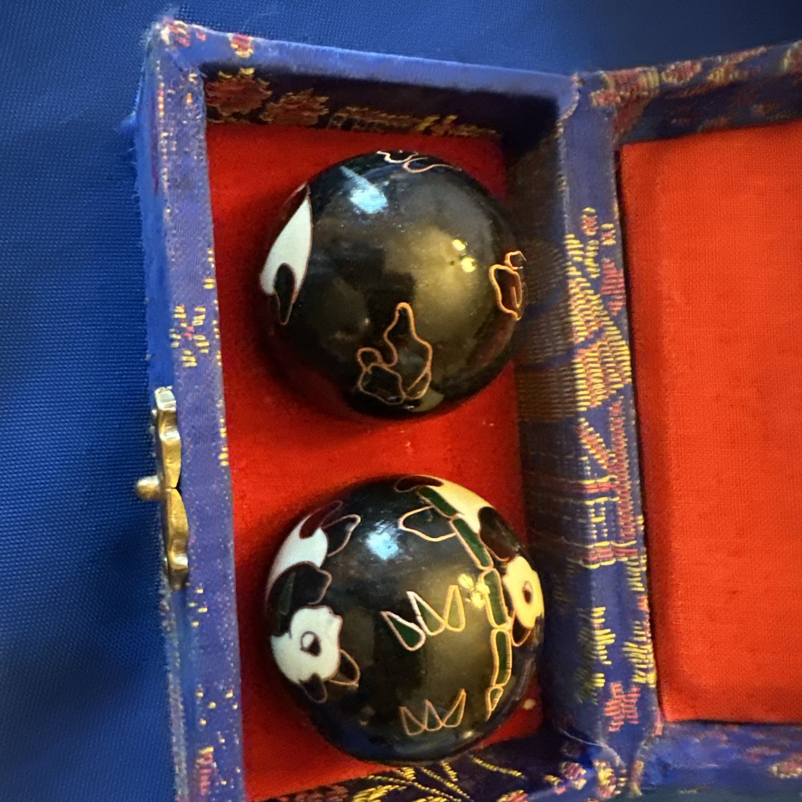 Set 2 Vintage Panda Baoding Balls Musical Chime Stress Relief Chinese Tai Chi