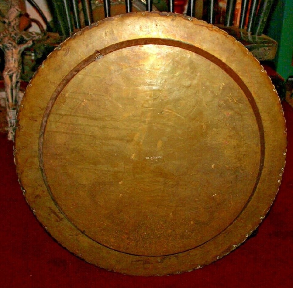 Vintage Hong Kong Asian Brass Copper Serving Tray Wall Plaque Very Large
