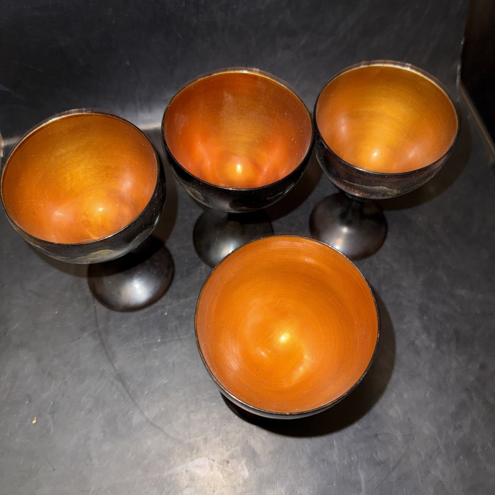 VINTAGE 1940s Chinese BLACK LACQUER Drinking Set With Tray