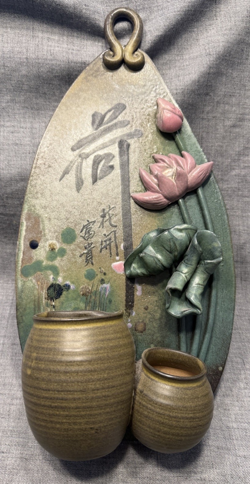 Chinese Ceramic Wall Plaque Pocket Vase 14.5” EVC Rare Find