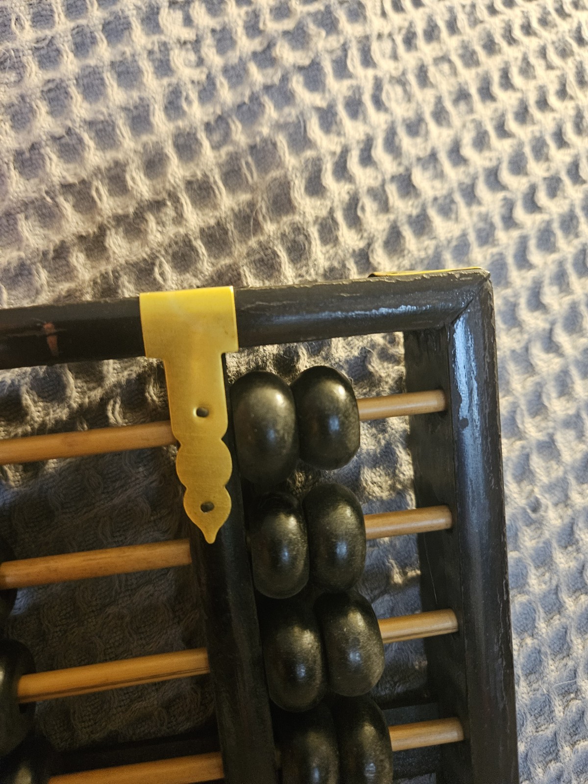 Chinese Abacus 13 Row 91 Bead Wood & Brass Lotus Flower Brand Vintage