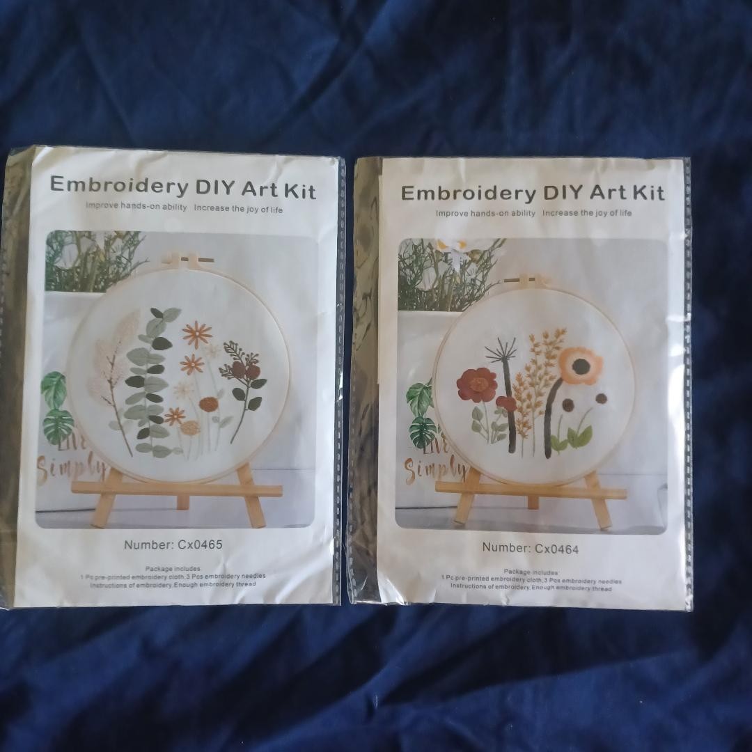 Set Of 2 DIY Flowers CX0464 & CX0465 Ebroidery Art Kits (Hoops Not Included)