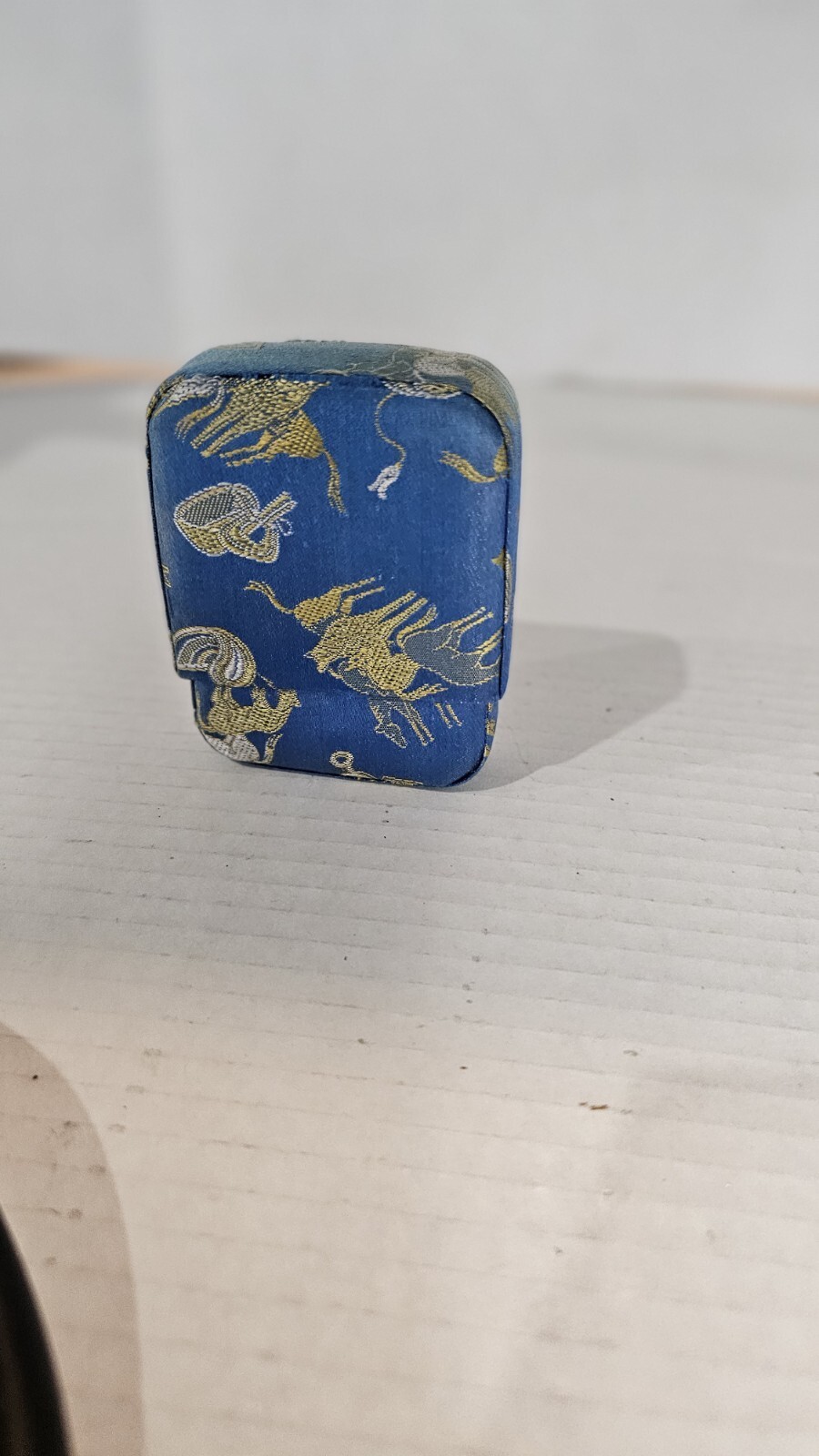 Vintage Asia Chinese Japan Blue Silk & Gold Hand Stitched Cigarette Case
