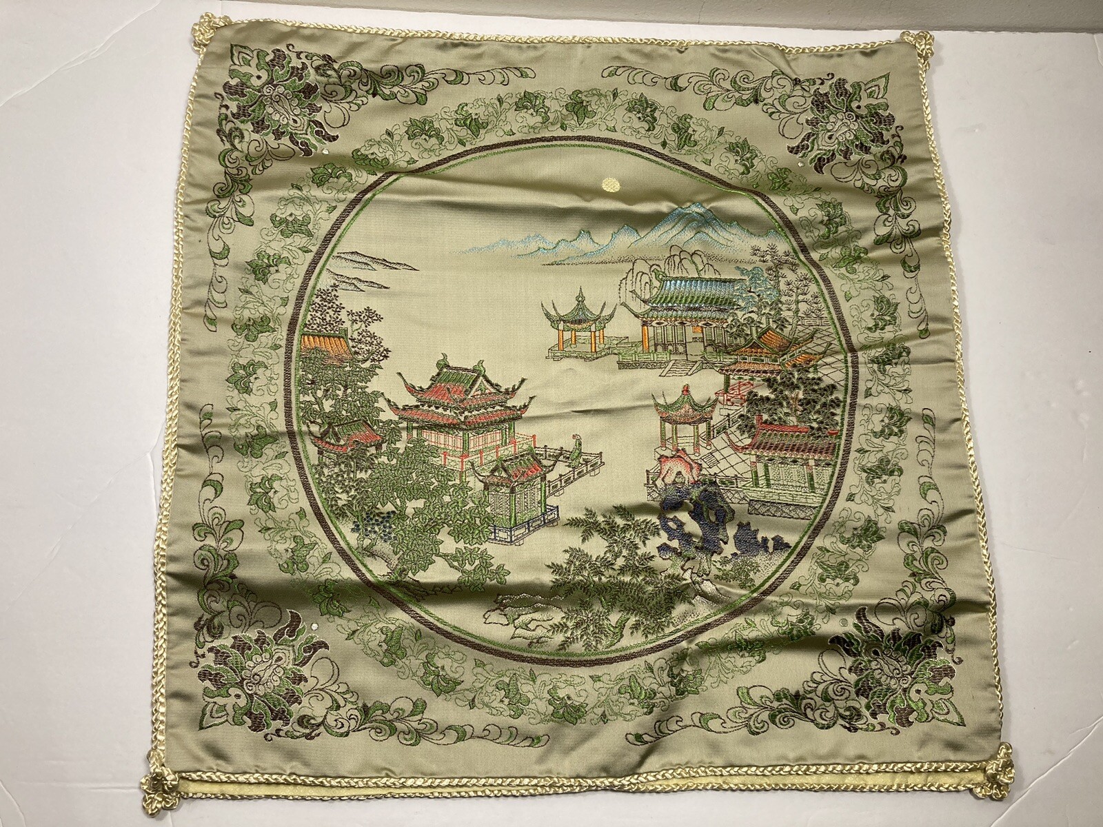Vintage Chinese Silk Brocade Pillow Covers Tapestry Jin Sheng 18”