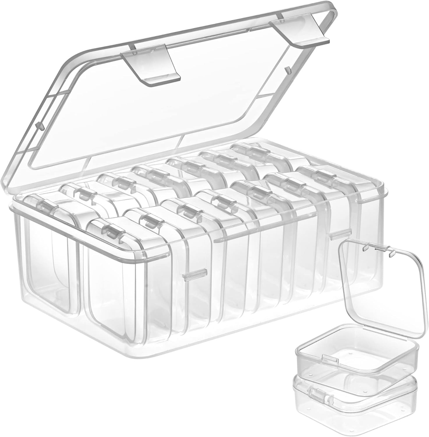 15PCS Small Clear Bead Organizers – Plastic Storage Cases w/ Hinged Lids