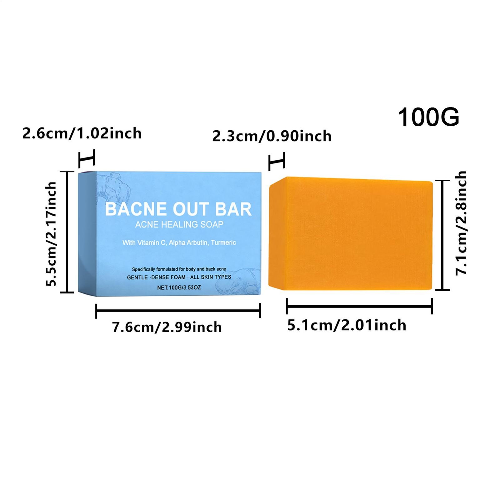 100g Bacne Out Bar Soap With Turmeric, Vitamin C & AlphaArbutin Acne Healing Bar