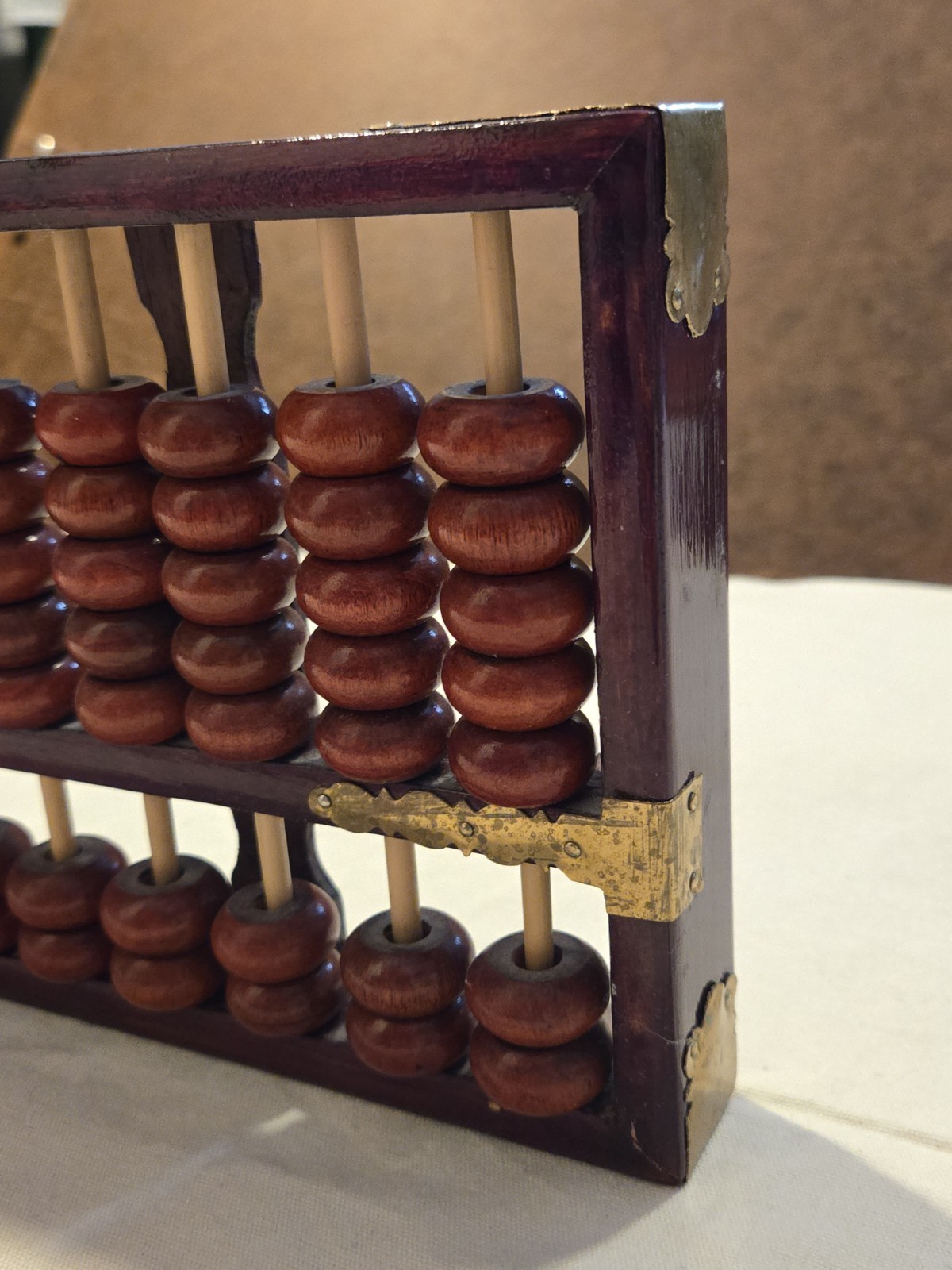 Cherry Color Wood Brass Abacus Diamond Brand Chinese Adornment