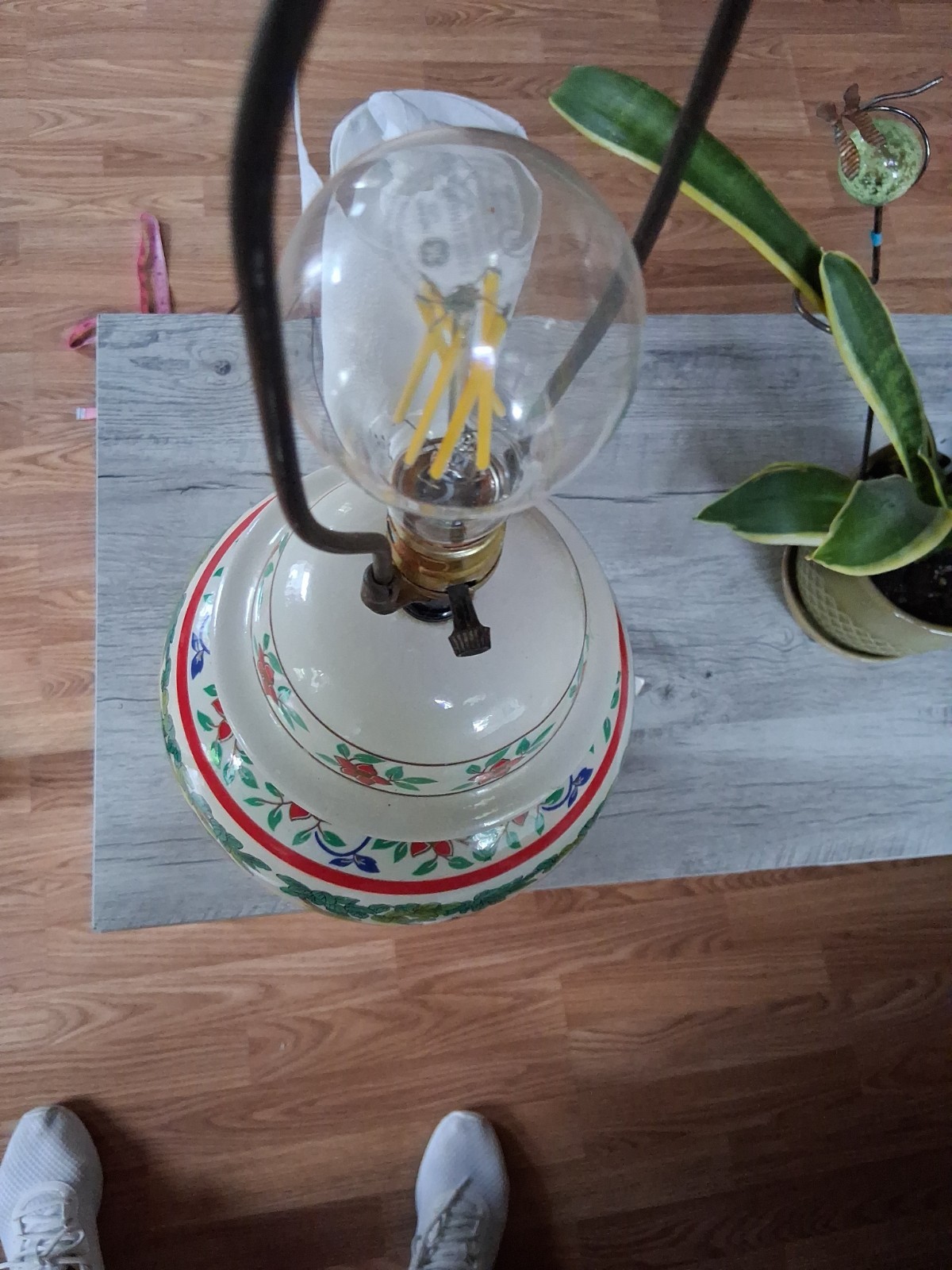 RARE Vintage Chinese Hand-Painted Famille Bird Porcelain Large Lamp