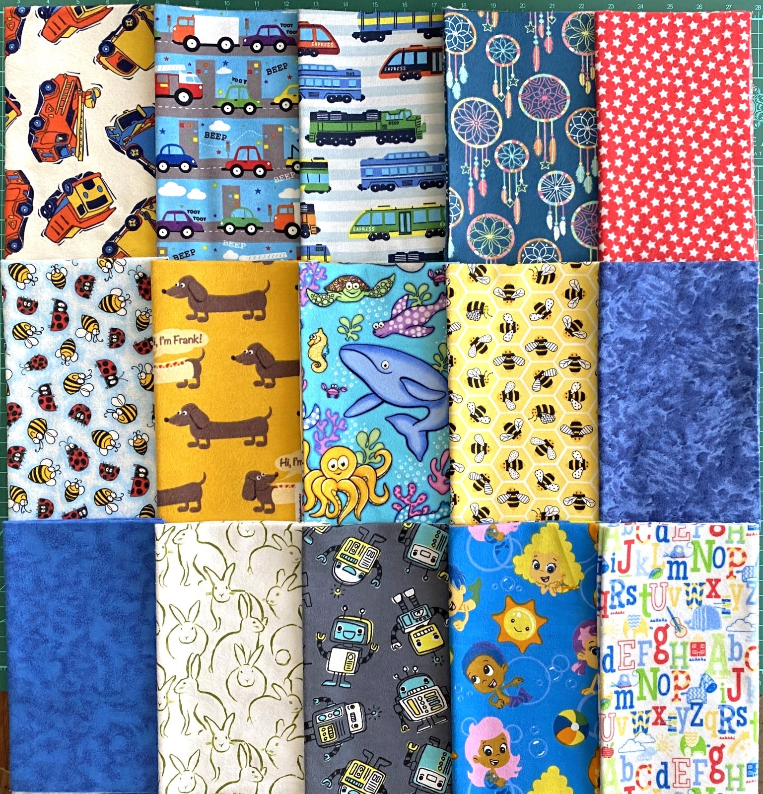 15 CHILDREN’S Baby Toddler Boy FLANNEL Fat / Long Quarters Bundle