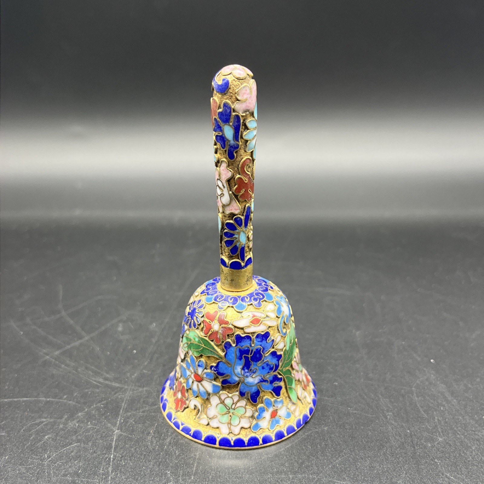 Vintage Chinese Asian Cloisonné Enamel On Metal Blue Bell Florals
