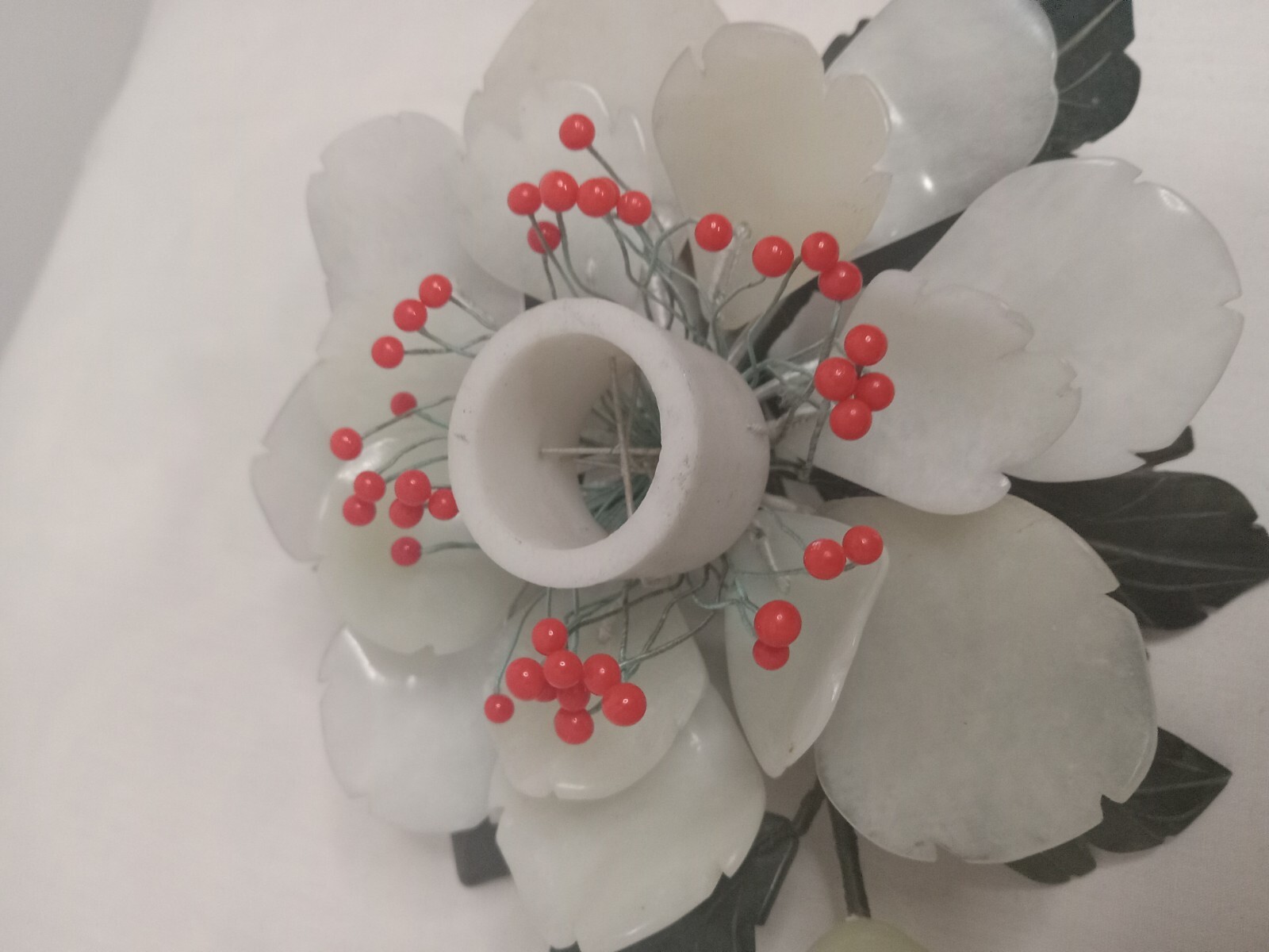 Vintage Carved Jade Carnelian Stone Lotud Flower Candle Holder Centrepiece China