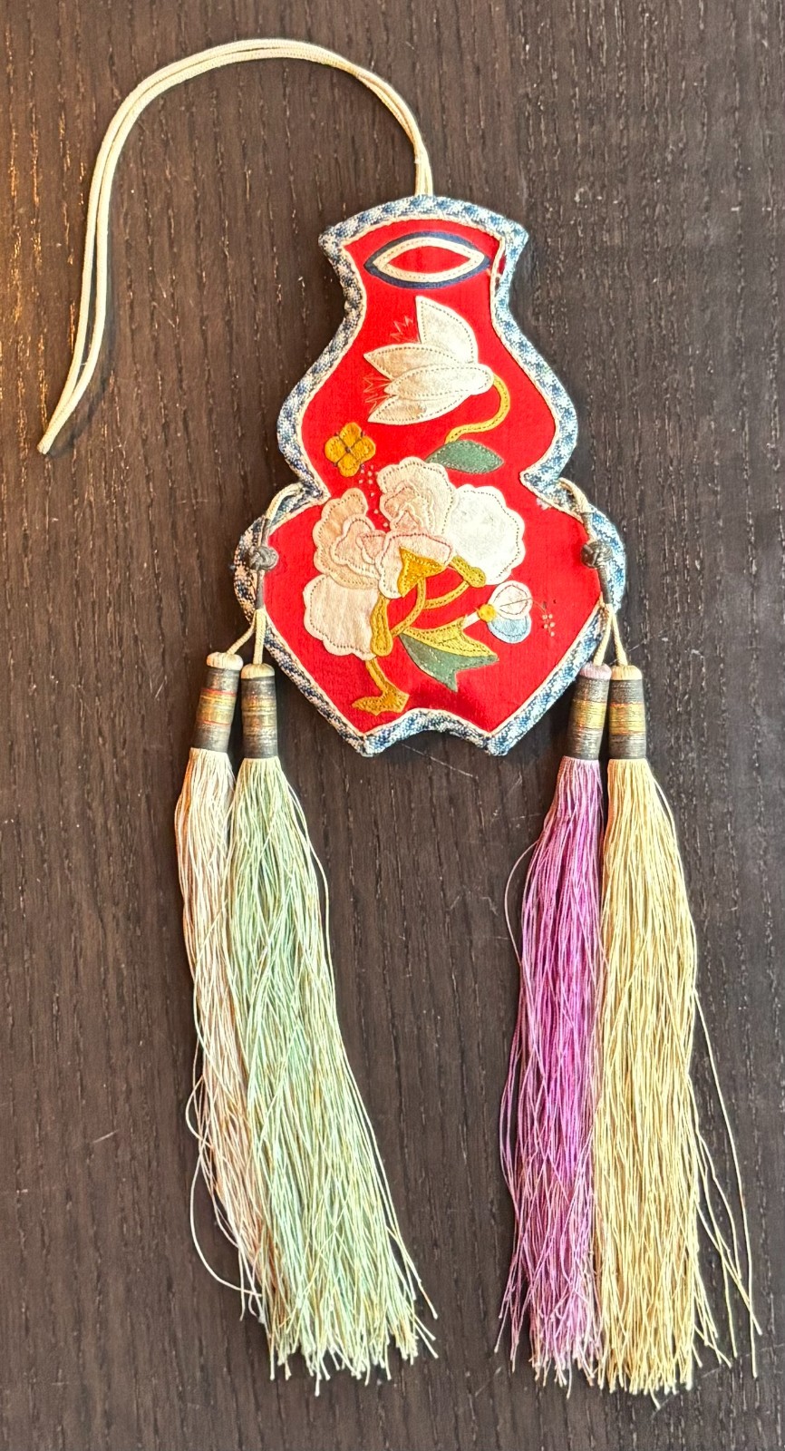 ANTIQUE CHINESE DOUBLE GOURD EMBROIDERED SILK PURSE 1900 CHINESE TEXTILE HISTORY