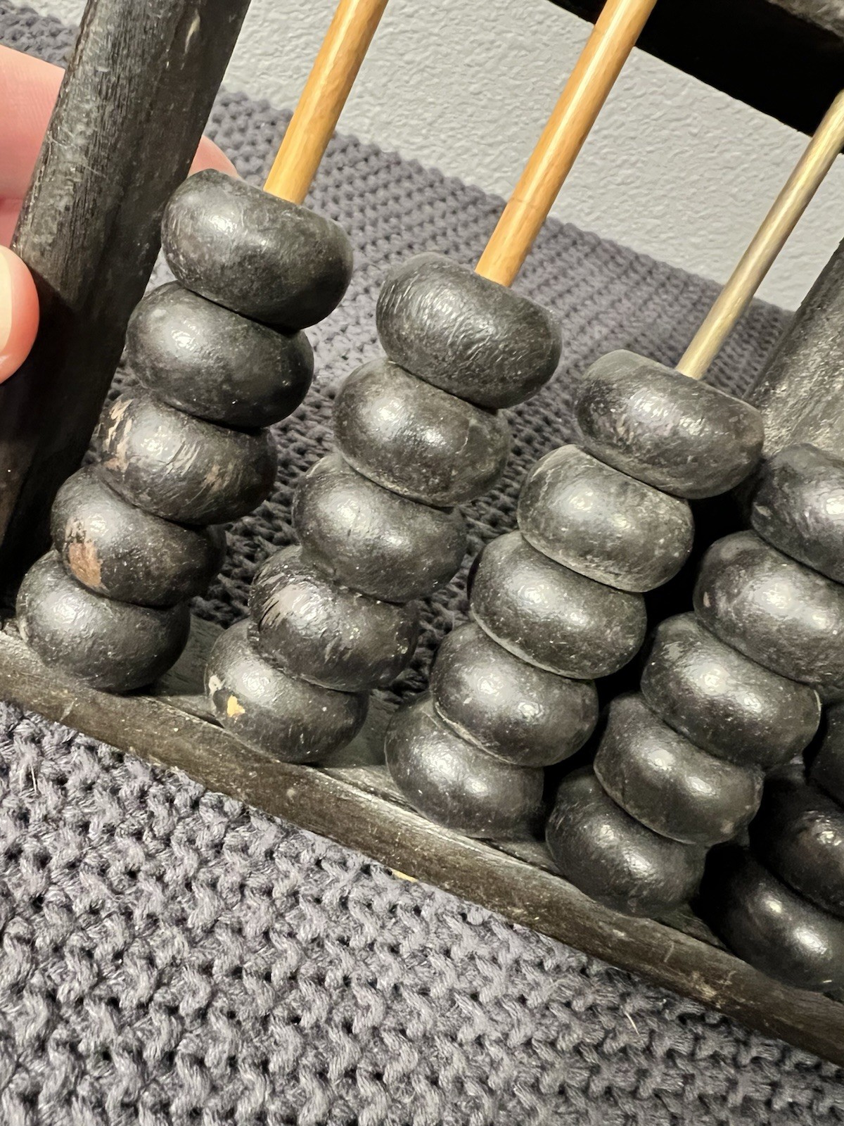 Lotus Flower Brand Abacus Black Painted Wood Brass Accents Has Wear Vintage