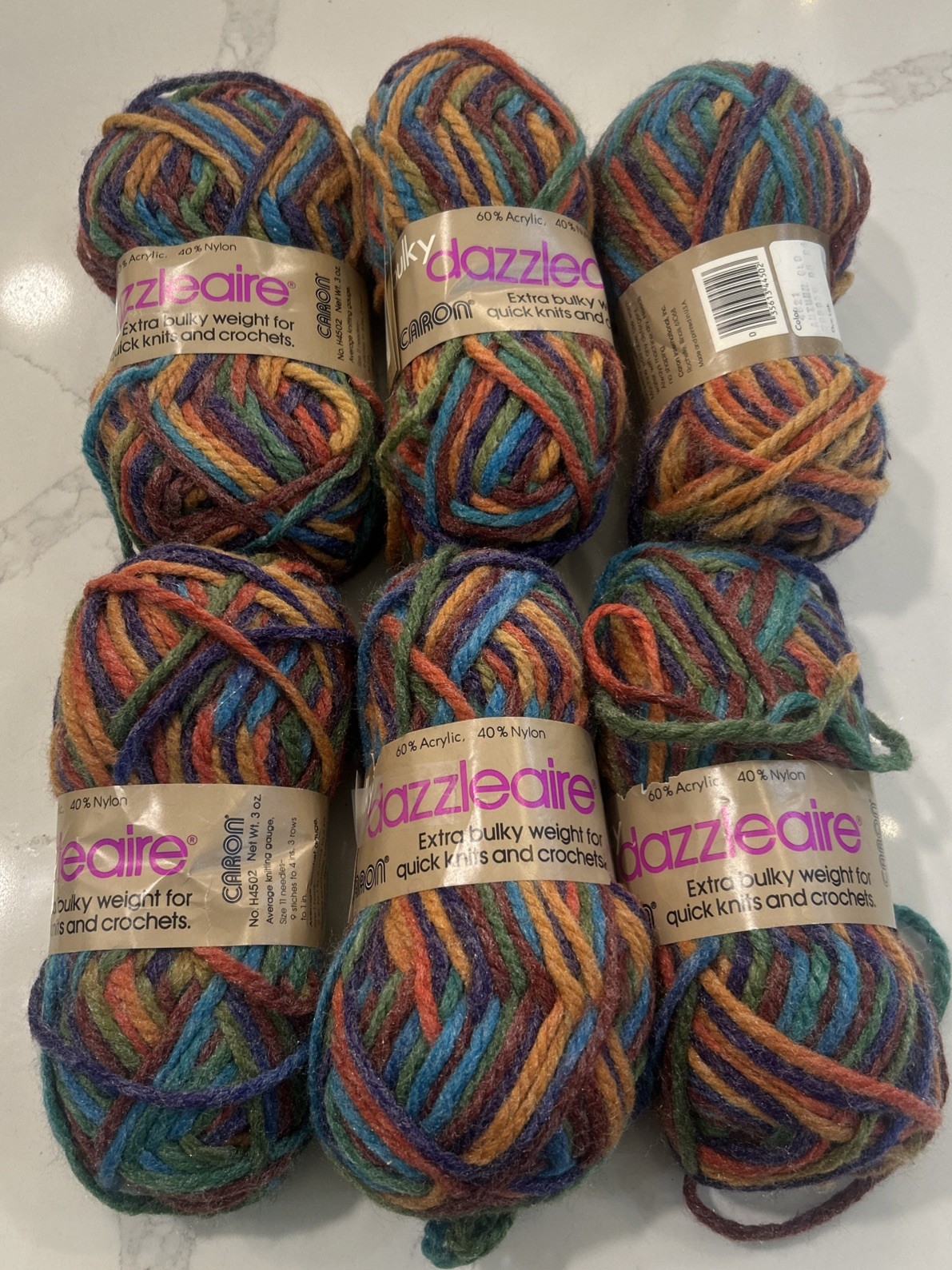 VTG LOT OF 6 Caron Bulky Dazzle Aire Yarn Skeins Autumn Glo 4621 Acrylic NEW