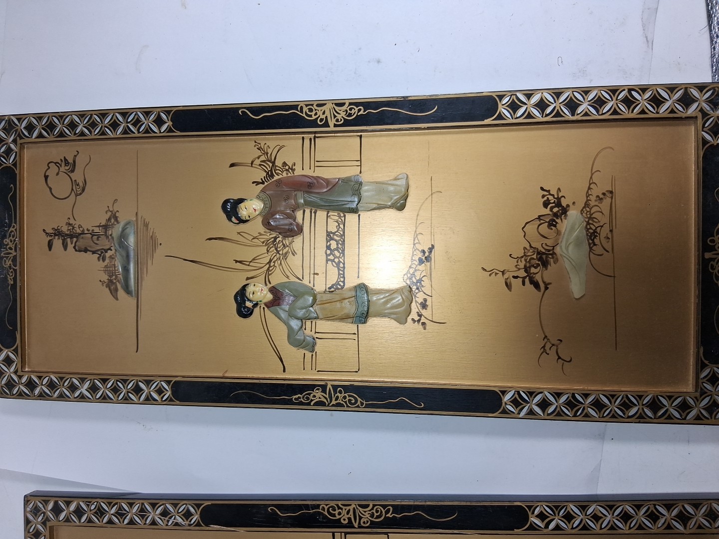 2 VTG Handmade Painted Asian Geisha Girls Wall Panels Read Description Look #2