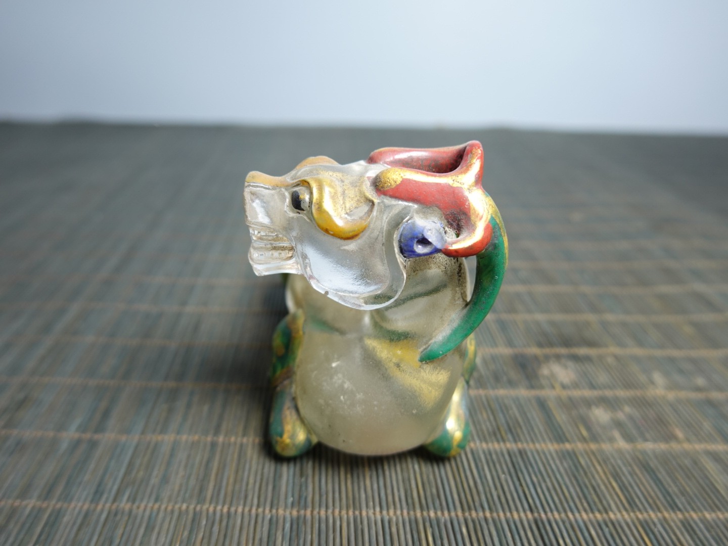 4.3″ Collect China Coloured Glaze Painted Beast Supporting A Basin Brush Washer