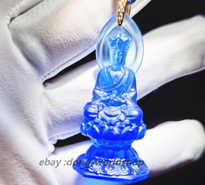 Chinese Coloured Glaze Buddhism Ksitigarbha Buddha Blue Amulet Pendant