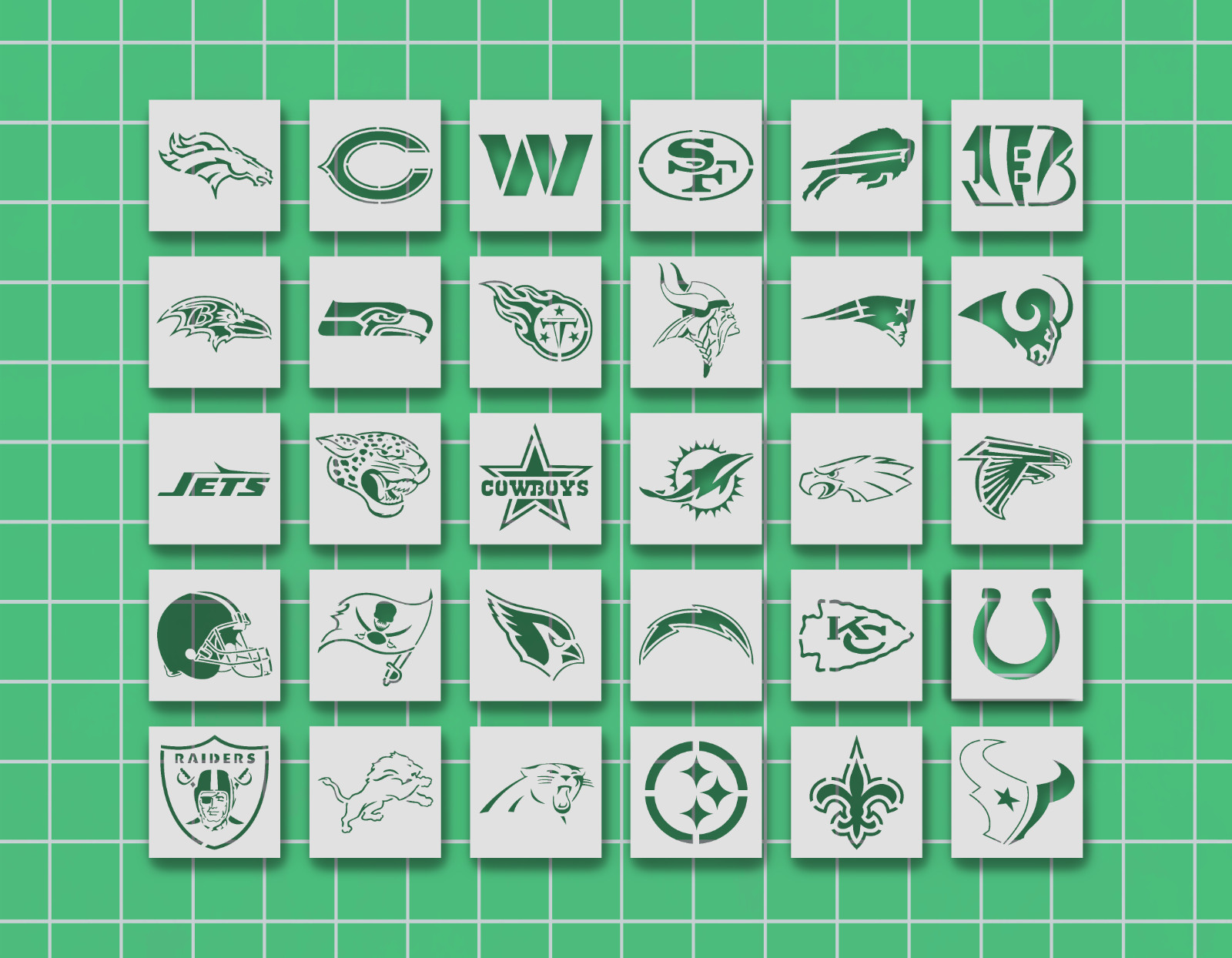 All 32 Football Teams 4″x4″, Football Stencil, 32 Pack Sports Team Templates