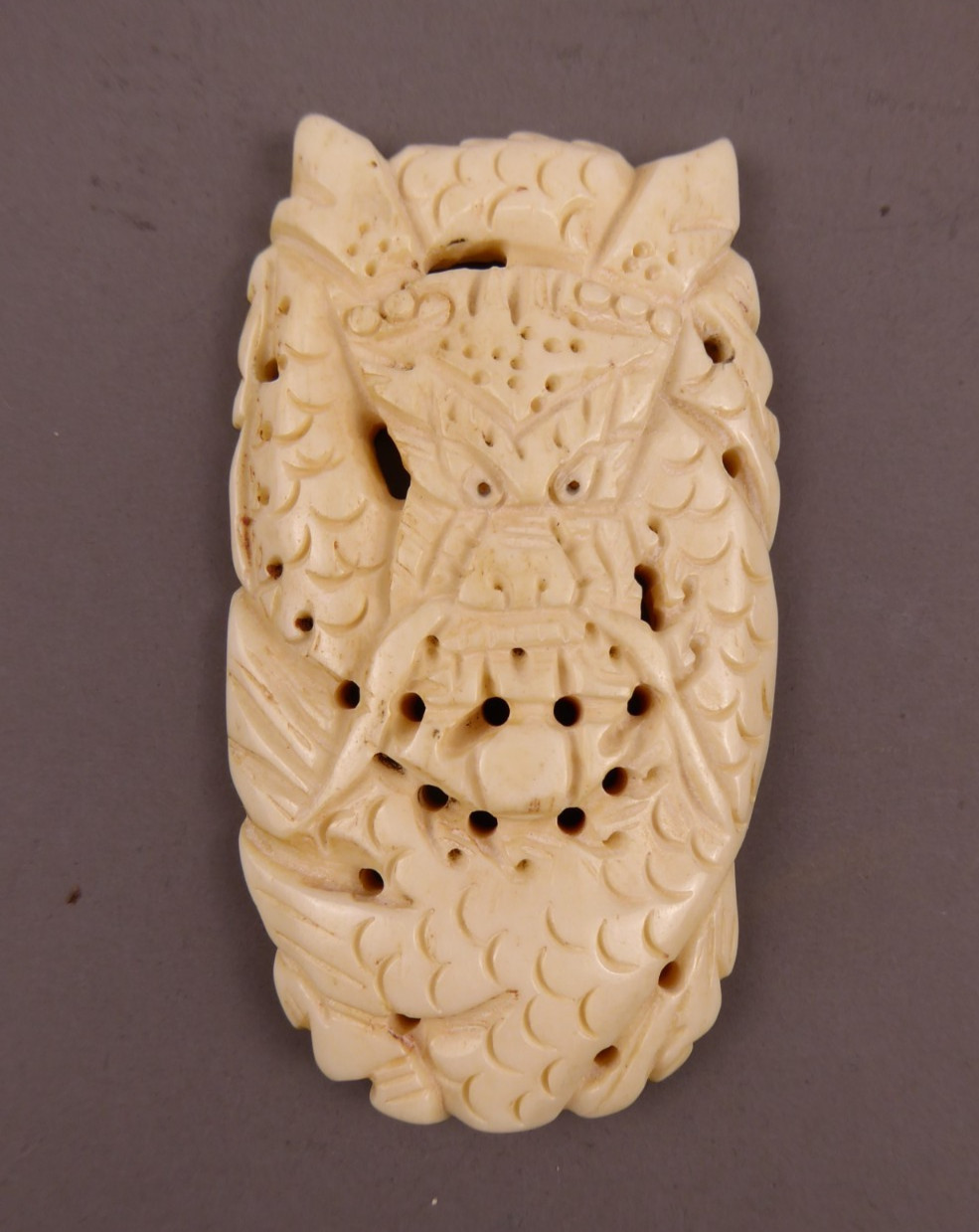 Large Cow Bone Carved Chinese Dragon Pendant Netsuke