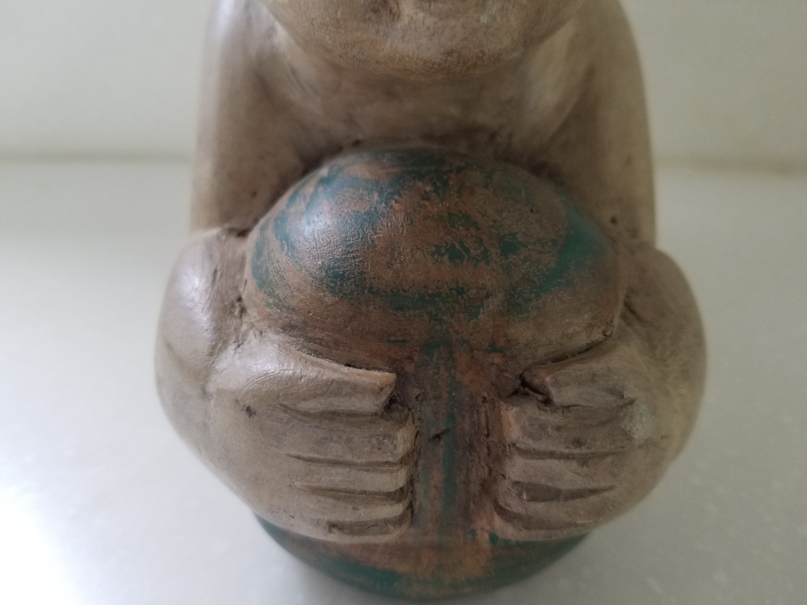 Vintage Chinese Opium Pillow Boy with Ball Solid Wood Headrest Hand Carved 9×7.5