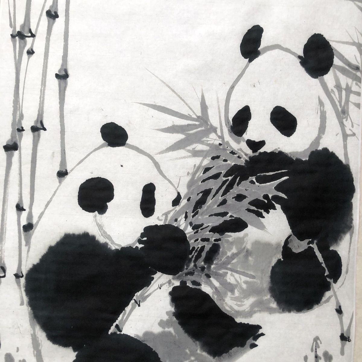 Chinese Panda Bamboo Painting Xuan Paper Scroll Unframed Wall Art Print