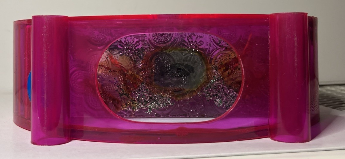 Pink Plastic Oval Case Diorama Birds Tree Mirrored Made in Hong Kong